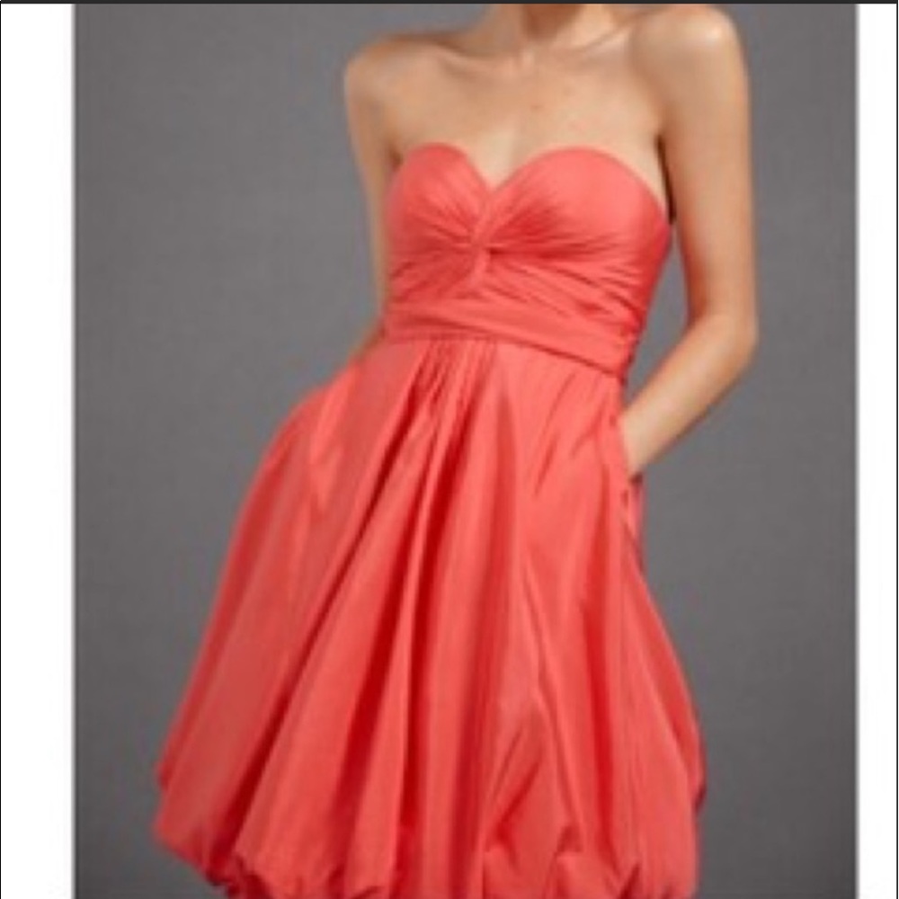 BHLDN Anthropologie strapless bubble hem dress-  Coral - with pockets!!!